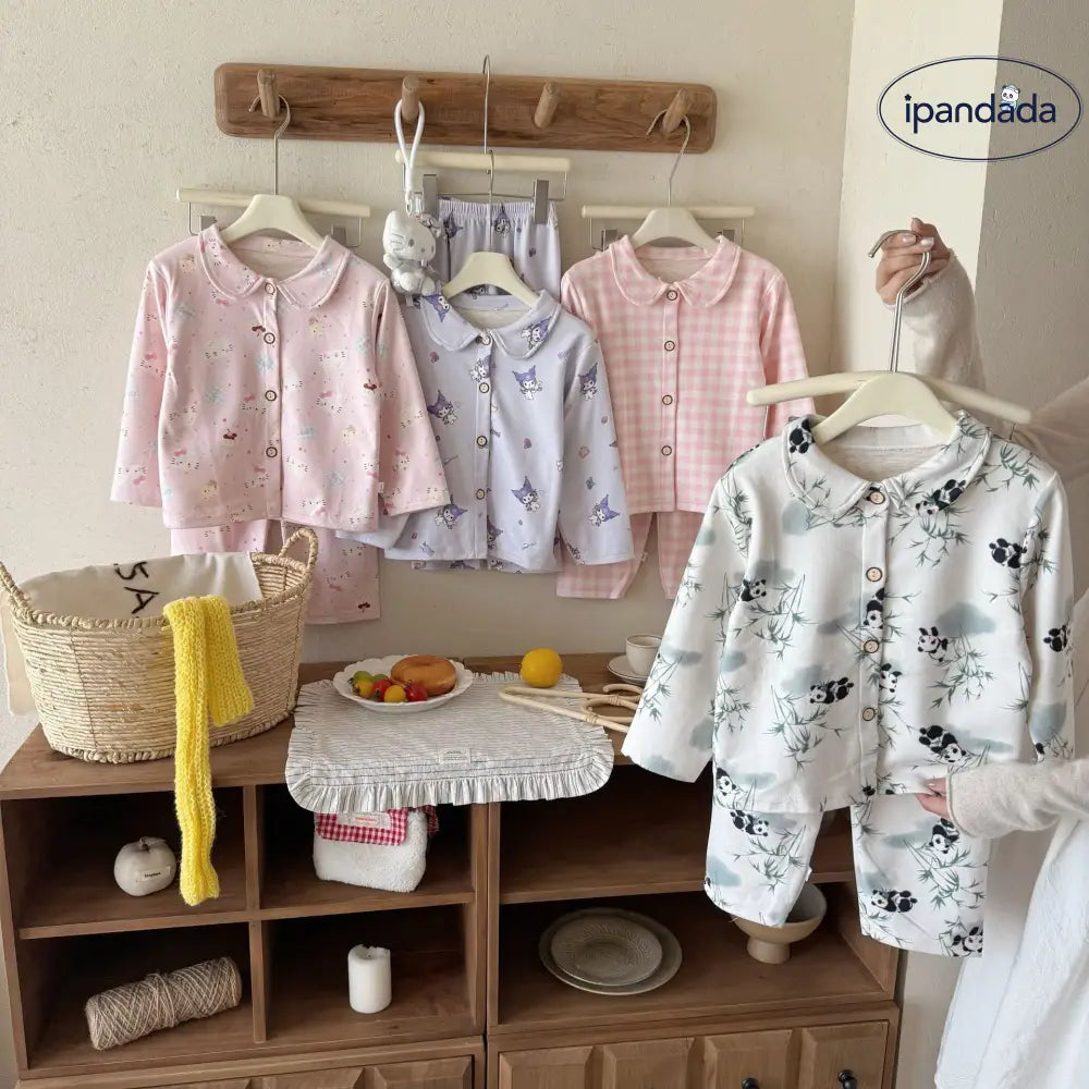 多色展開 キティ キッズ パジャマ セット 長袖 開襟シャツ 中童 大童 男女兼用 秋 春 キャラクター 2点セット 暖かい ID4032 ベビー＆キッズ＞キッズ