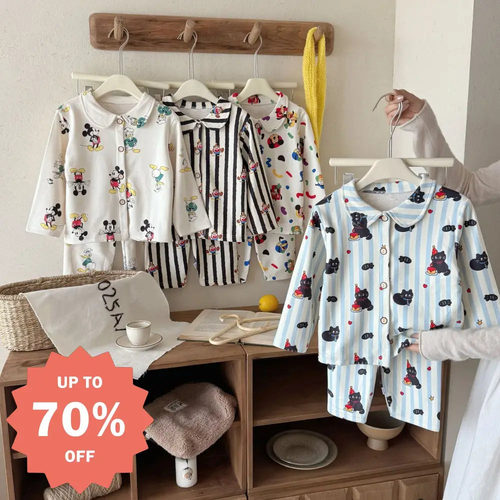 多色展開 キティ キッズ パジャマ セット 長袖 開襟シャツ 中童 大童 男女兼用 秋 春 キャラクター 2点セット 暖かい ID4032 ベビー＆キッズ＞キッズ