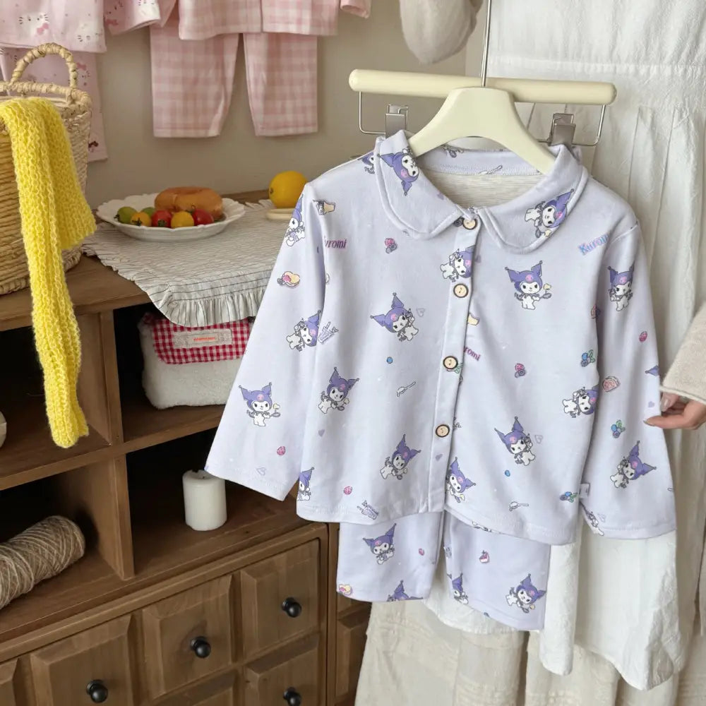 多色展開 キティ キッズ パジャマ セット 長袖 開襟シャツ 中童 大童 男女兼用 秋 春 キャラクター 2点セット 暖かい ID4032 タイプ⑧ / 80cm ベビー＆キッズ＞キッズ