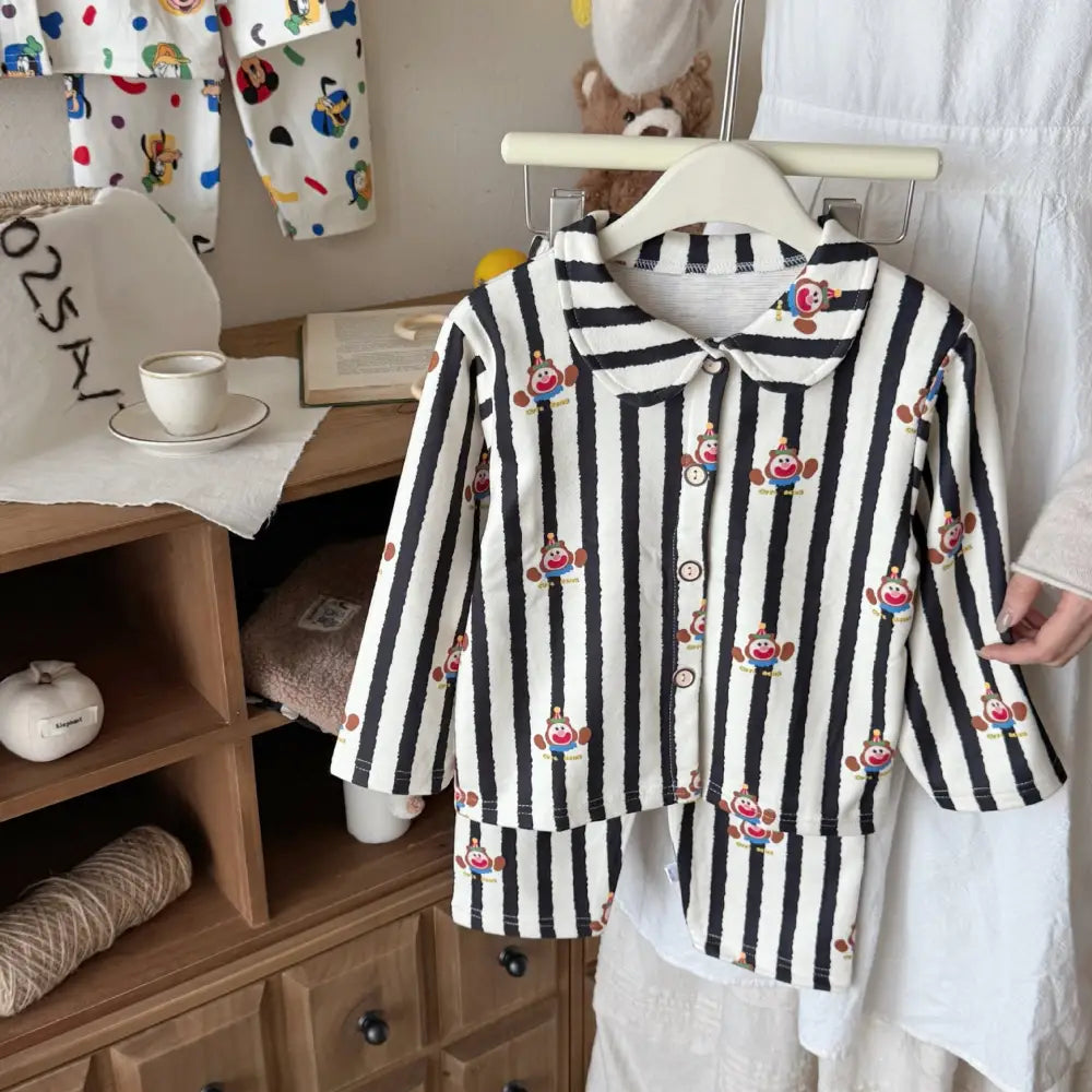 多色展開 キティ キッズ パジャマ セット 長袖 開襟シャツ 中童 大童 男女兼用 秋 春 キャラクター 2点セット 暖かい ID4032 タイプ⑥ / 80cm ベビー＆キッズ＞キッズ