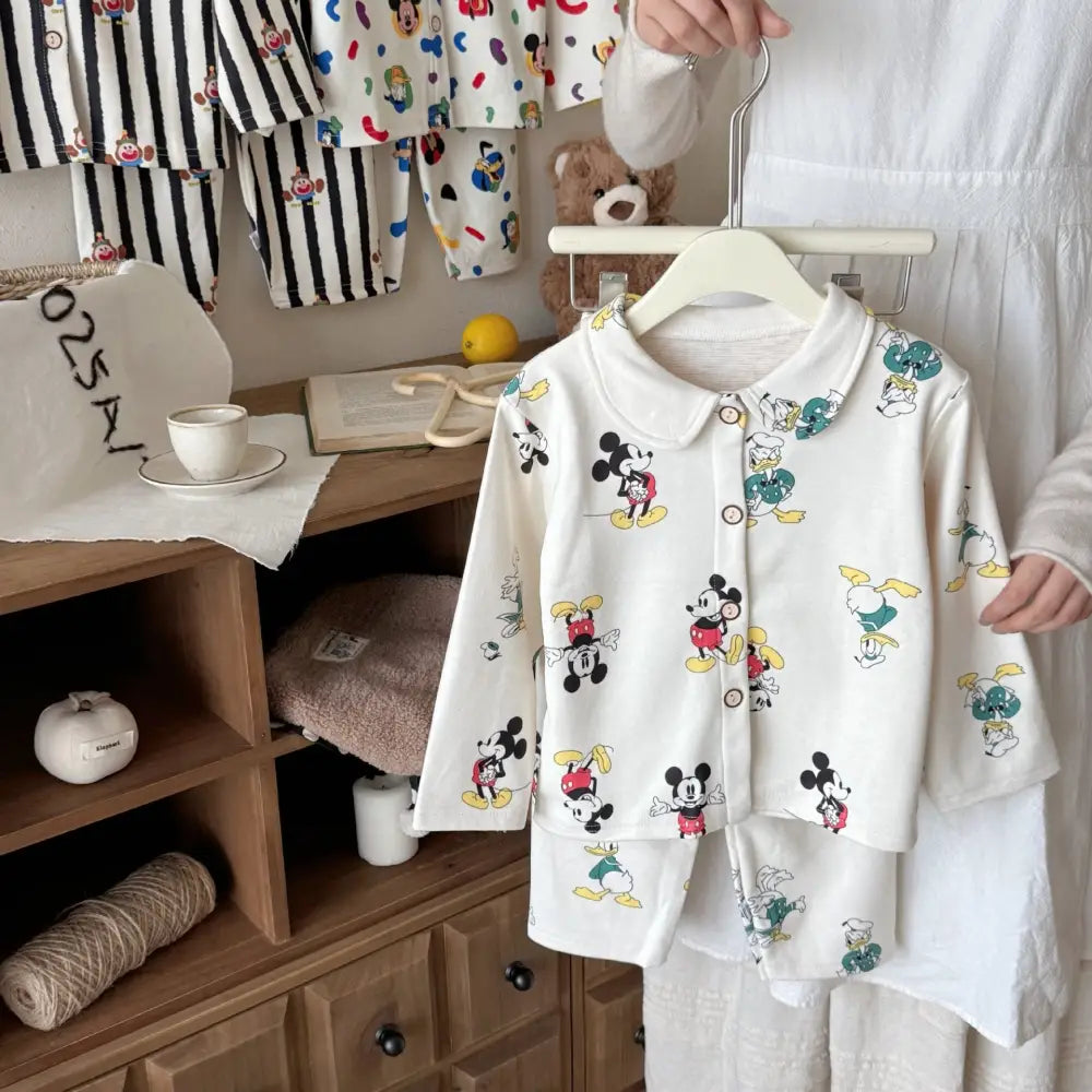 多色展開 キティ キッズ パジャマ セット 長袖 開襟シャツ 中童 大童 男女兼用 秋 春 キャラクター 2点セット 暖かい ID4032 タイプ④ / 80cm ベビー＆キッズ＞キッズ