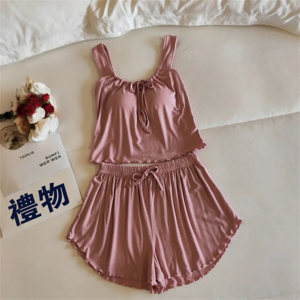 ID684 ナイトブラ 育乳ナイトブラ 多色展開 キャミソール パンツ セットアップ ルームウェア カップ付き 夏 キャミ 部屋着 ナイトブラ一体型 マタニティ パジャマ 寝間着 可愛い タイプ④ / M レディース＞セットアップ