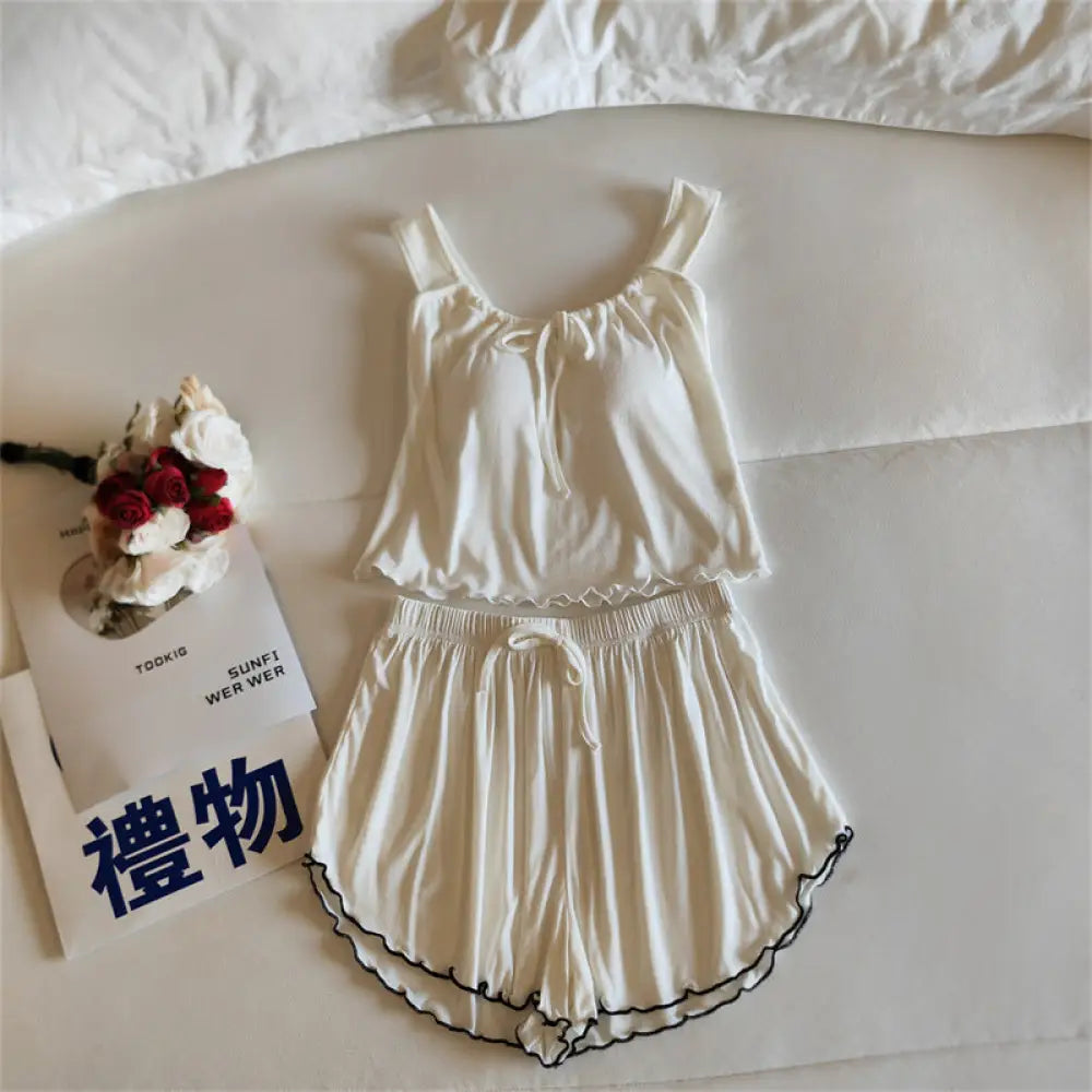 ID684 ナイトブラ 育乳ナイトブラ 多色展開 キャミソール パンツ セットアップ ルームウェア カップ付き 夏 キャミ 部屋着 ナイトブラ一体型 マタニティ パジャマ 寝間着 可愛い タイプ③ / M レディース＞セットアップ