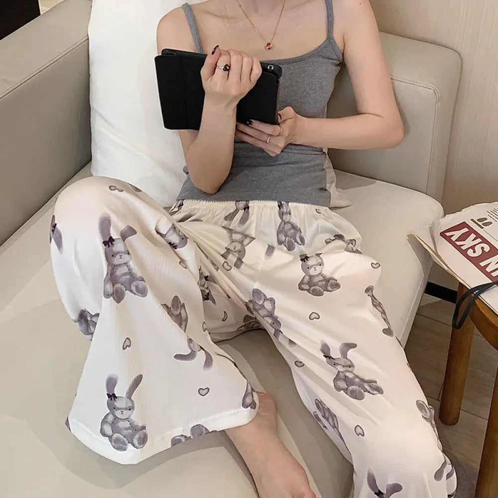 ID595 多色展開 ルームウェア レディース ルームパンツ 可愛い 春 夏 ボトムス さらさら ゆったり パジャマ 部屋着 寝巻き ポケット ウエストゴム カラバリ豊富 リラックス タイプ⑥ / フリー レディース＞ボトムス