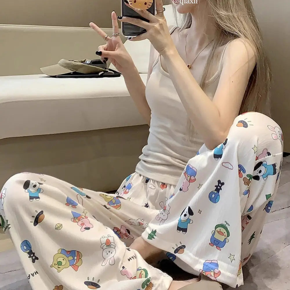 ID595 多色展開 ルームウェア レディース ルームパンツ 可愛い 春 夏 ボトムス さらさら ゆったり パジャマ 部屋着 寝巻き ポケット ウエストゴム カラバリ豊富 リラックス タイプ⑤ / フリー レディース＞ボトムス