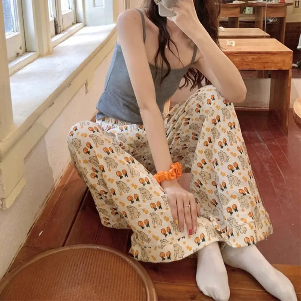 ID595 多色展開 ルームウェア レディース ルームパンツ 可愛い 春 夏 ボトムス さらさら ゆったり パジャマ 部屋着 寝巻き ポケット ウエストゴム カラバリ豊富 リラックス タイプ① / フリー レディース＞ボトムス
