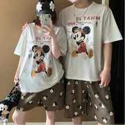 カップル パジャマ レディース 夏 半袖 ショートパンツ セット かわいい カートゥーン ミッキー メンズ プルオーバー ルームウェア 肌にやさしい 快適 ゆったり ID4718
