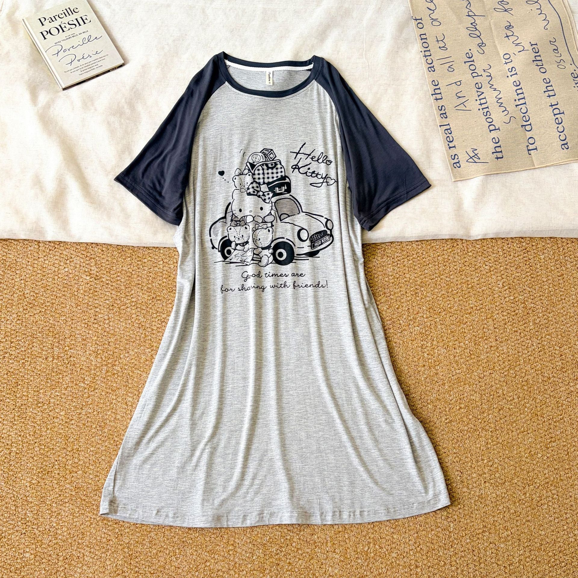 かわいい カートゥーン 快適 ゆったり キティキャット ワンピース 夏 新作 韓国風 レディース モダール素材 半袖 ルーズ パジャマ ルームウェア ID4722