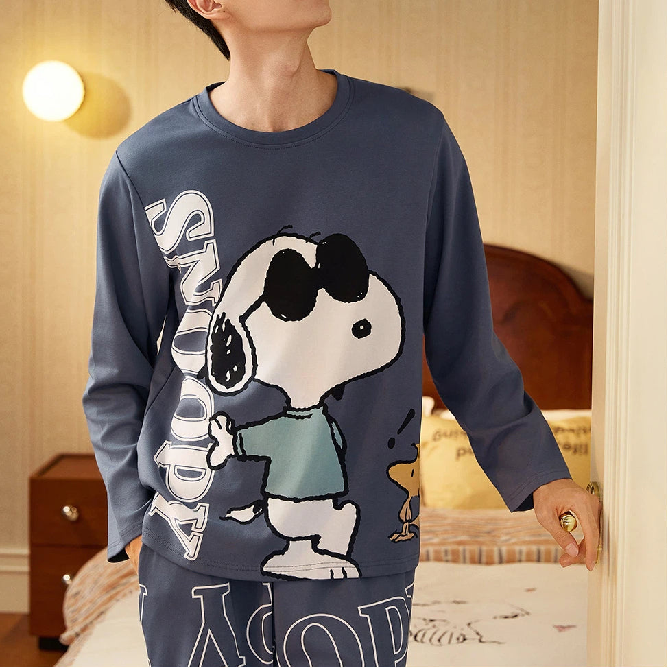 【ギフト】スヌーピー パジャマ メンズ 春 長袖 柔らか 肌触り かわいい キャラクター カジュアル 青少年 ジュニア 男子 中学生 高校生 部屋着 ルームウェア セットアップ おしゃれ リラックス プレゼント ギフト ID4242