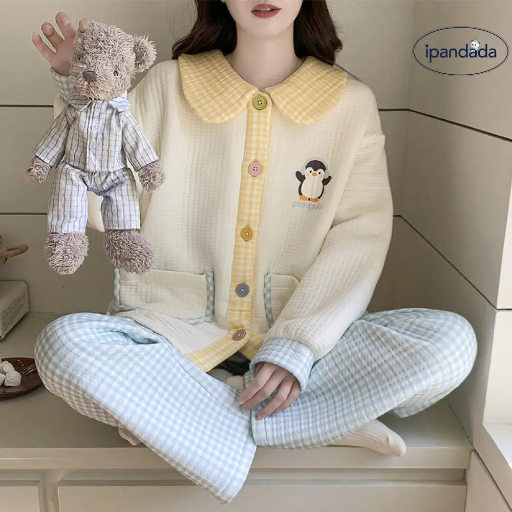エアコットン インサート パジャマ 女性 秋冬 厚手 ドールカラー 長袖 セット かわいい カートゥーン ルームウェア ID2771