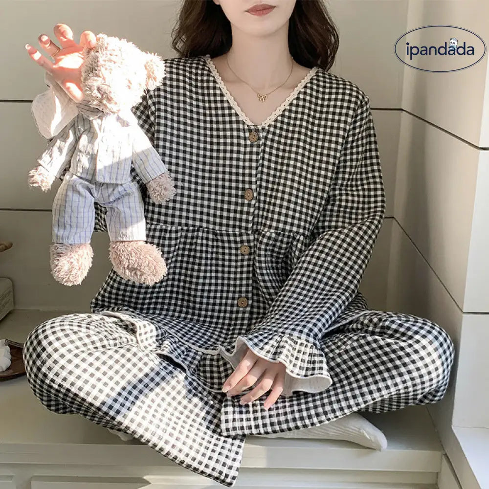 エアコットン インサート パジャマ 女性 秋冬 厚手 ドールカラー 長袖 セット かわいい カートゥーン ルームウェア ID2771