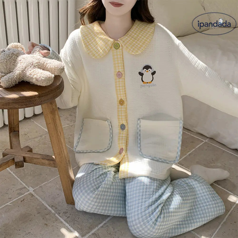 エアコットン インサート パジャマ 女性 秋冬 厚手 ドールカラー 長袖 セット かわいい カートゥーン ルームウェア ID2771