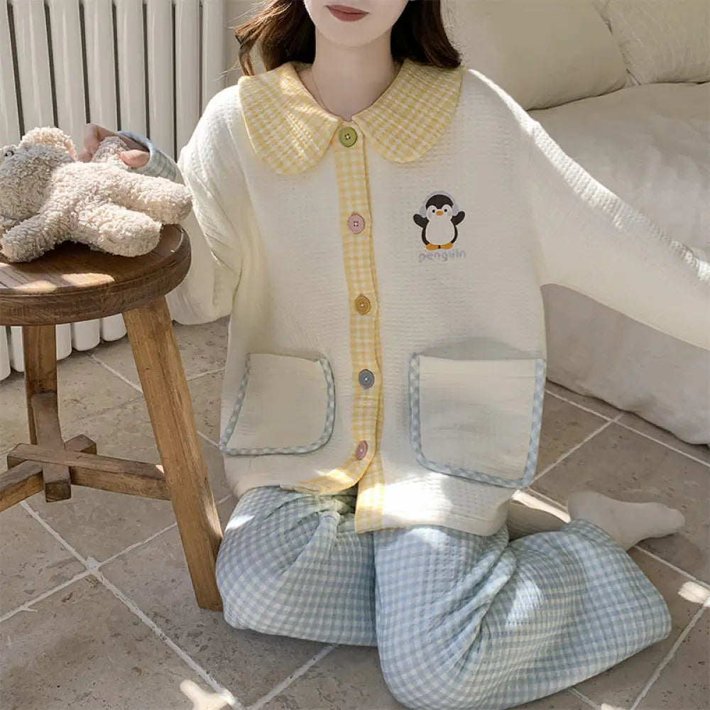 エアコットン インサート パジャマ 女性 秋冬 厚手 ドールカラー 長袖 セット かわいい カートゥーン ルームウェア ID2771 タイプ① / M レディース＞セットアップ