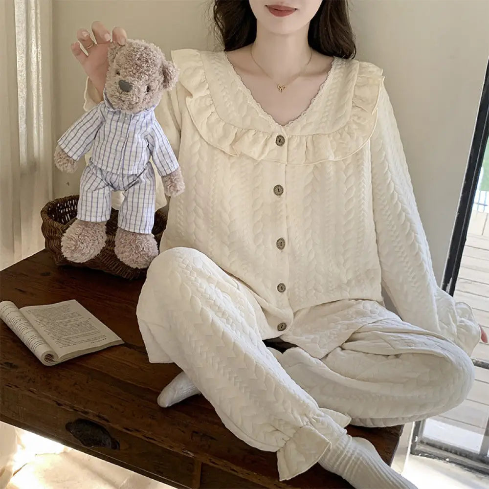 エアコットン インサート パジャマ 女性 秋冬 厚手 ドールカラー 長袖 セット かわいい カートゥーン ルームウェア ID2771 タイプ⑥ / M レディース＞セットアップ