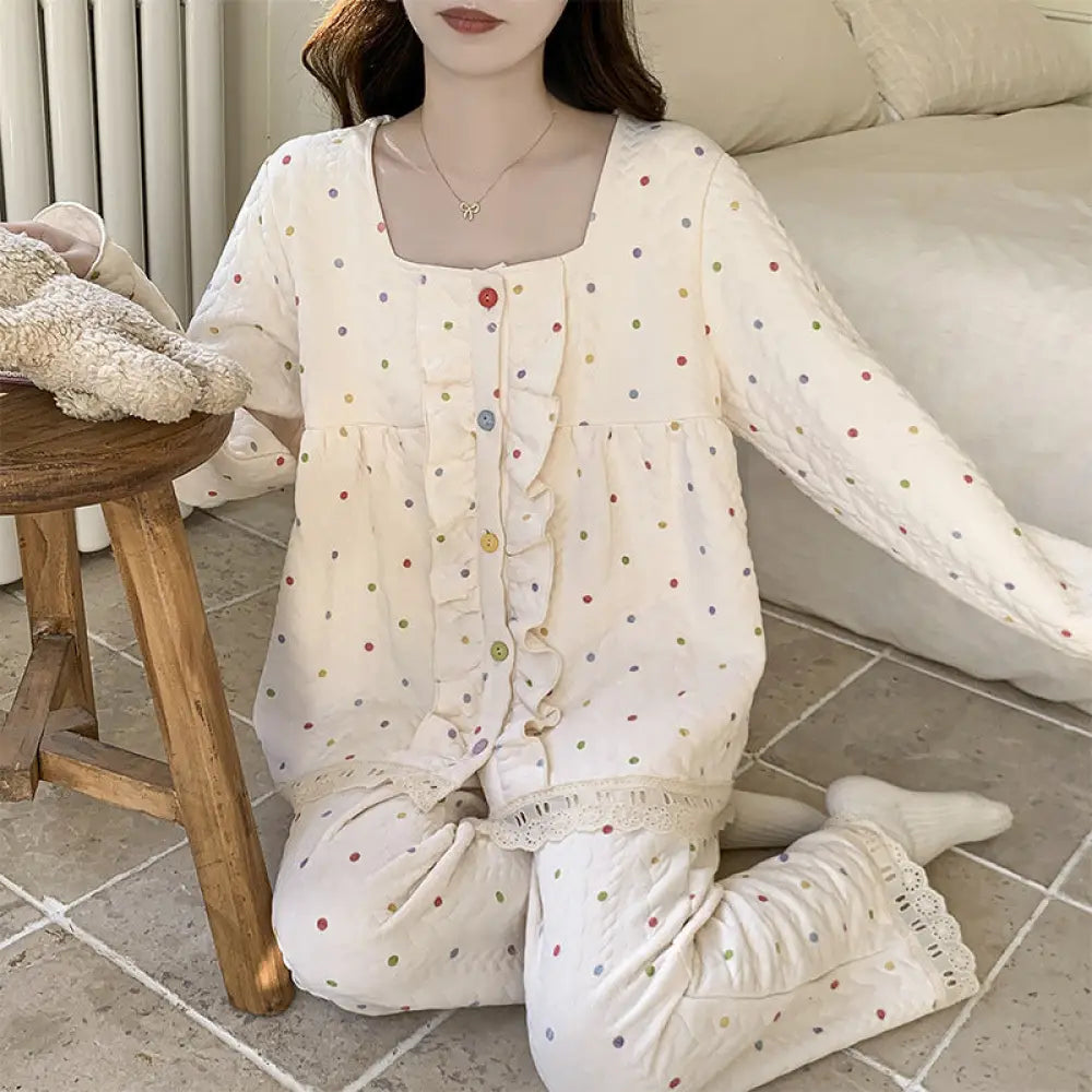 エアコットン インサート パジャマ 女性 秋冬 厚手 ドールカラー 長袖 セット かわいい カートゥーン ルームウェア ID2771 タイプ② / M レディース＞セットアップ