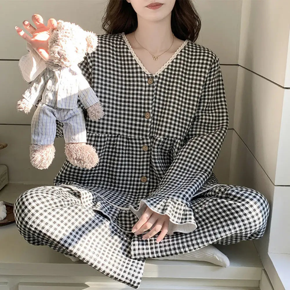 エアコットン インサート パジャマ 女性 秋冬 厚手 ドールカラー 長袖 セット かわいい カートゥーン ルームウェア ID2771 タイプ④ / M レディース＞セットアップ