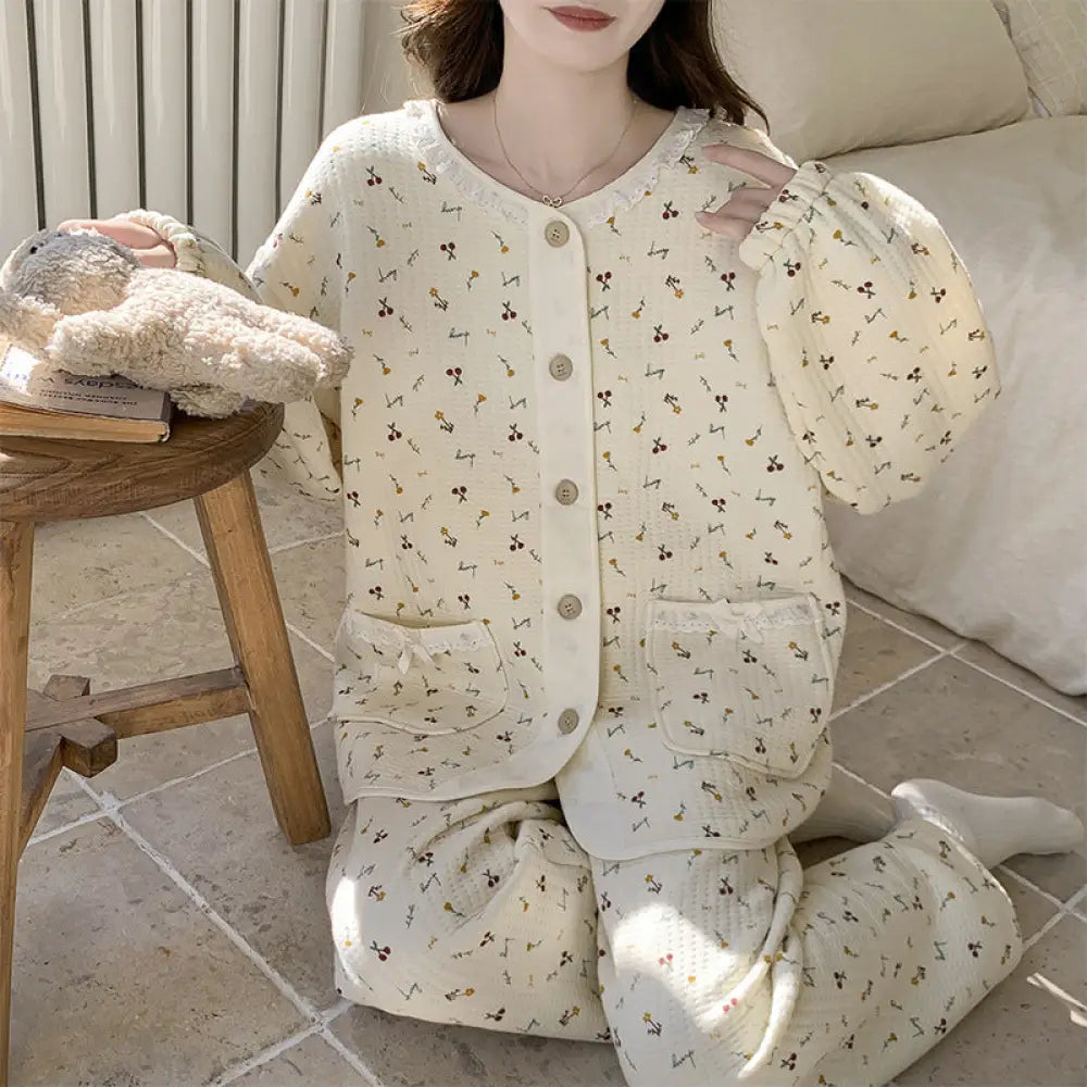 エアコットン インサート パジャマ 女性 秋冬 厚手 ドールカラー 長袖 セット かわいい カートゥーン ルームウェア ID2771 タイプ⑤ / M レディース＞セットアップ