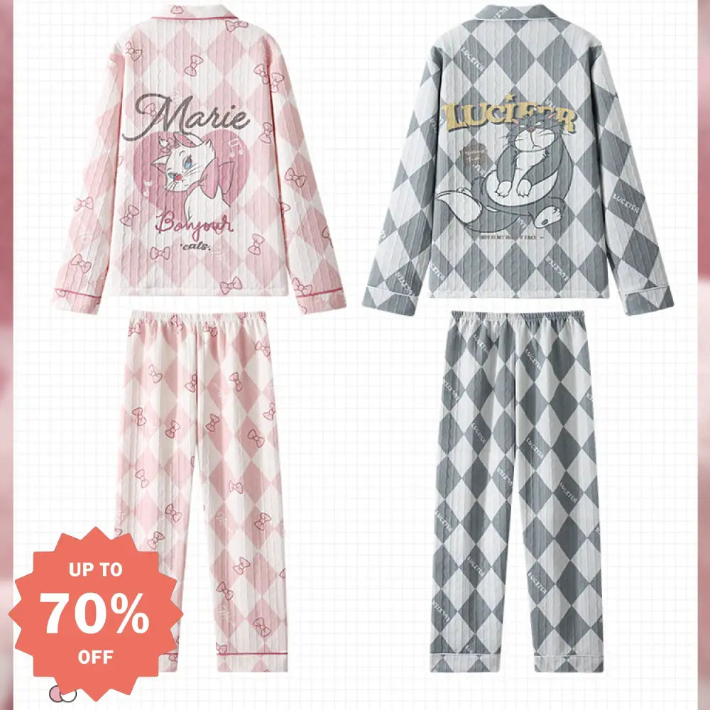 エアコットン キルティング ネコ カップル パジャマ レディース 秋冬 厚手 キルティング 春秋 可愛い カートゥーン メンズ ルームウェア ID2890
