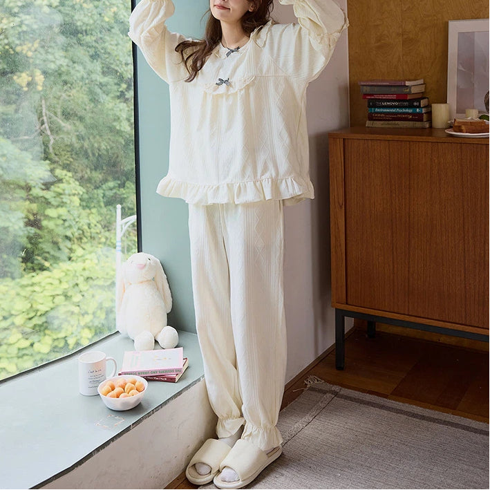 パジャマ レディース 春秋 シーズン 新作 ナイトウェア 上下セット かわいい 可愛い チェストパッド付き 長袖 ルームウェア ID4272
