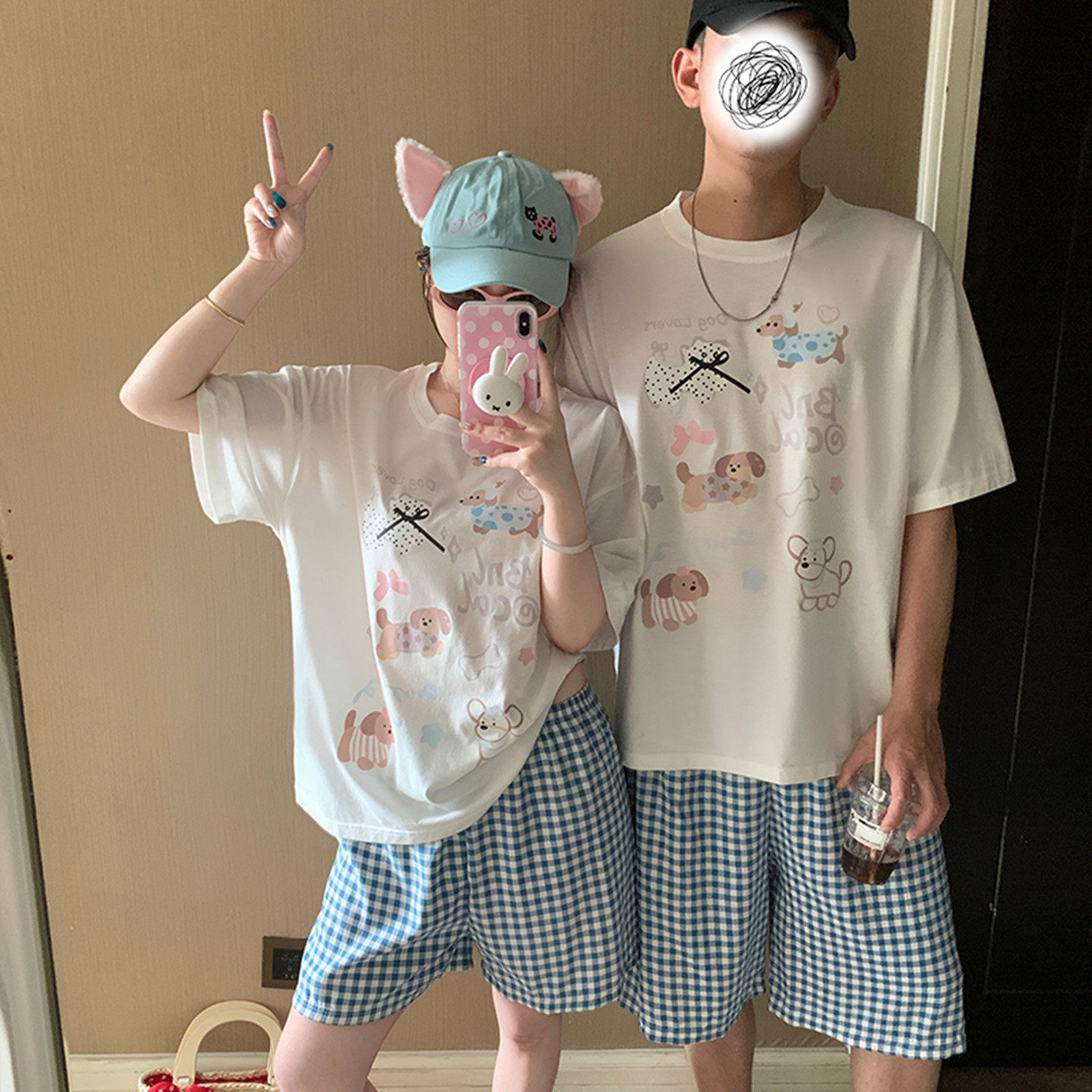 カップル パジャマ レディース 夏 半袖 綿 セット かわいい カートゥーン ミッキー メンズ プルオーバー ルームウェア 肌にやさしい 快適 ゆったり ID4717