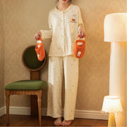 【ギフト】水玉模様 総柄 ミッフィー パジャマ レディース 春秋 長袖 フリル 肌触り かわいい フェミニン ガーリー キャラクター 部屋着 ルームウェア セットアップ おしゃれ おうち時間 快適 リラックス ギフト ID4243