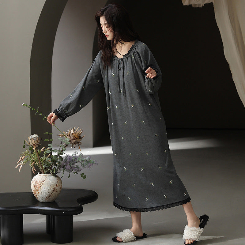 春秋 レディース 綿 長袖 コットン ナイトガウン パッド付き パジャマ ルームウェア 薄手 柔らか 入院 出産 部屋着 寝巻き ID4276