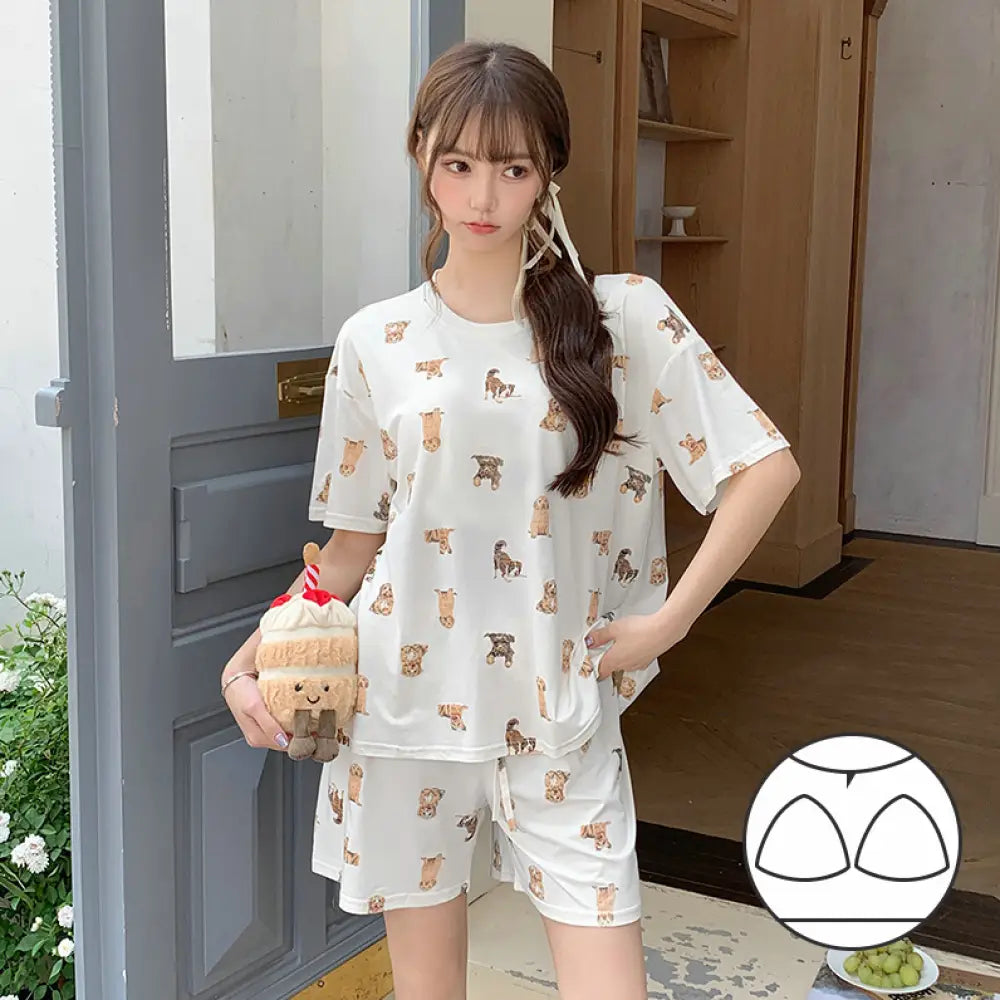 ID1394 エコサークル パッド付き パジャマセット レディース 半袖＆ショートパンツ 薄手 涼感 快適 ルームウェア