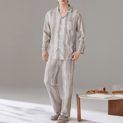 パジャマ メンズ 春秋 綿 長袖 ストライプ シンプル カジュアル ゆったり  ルームウェア 綿 長袖 コットン 上下セット ID4281