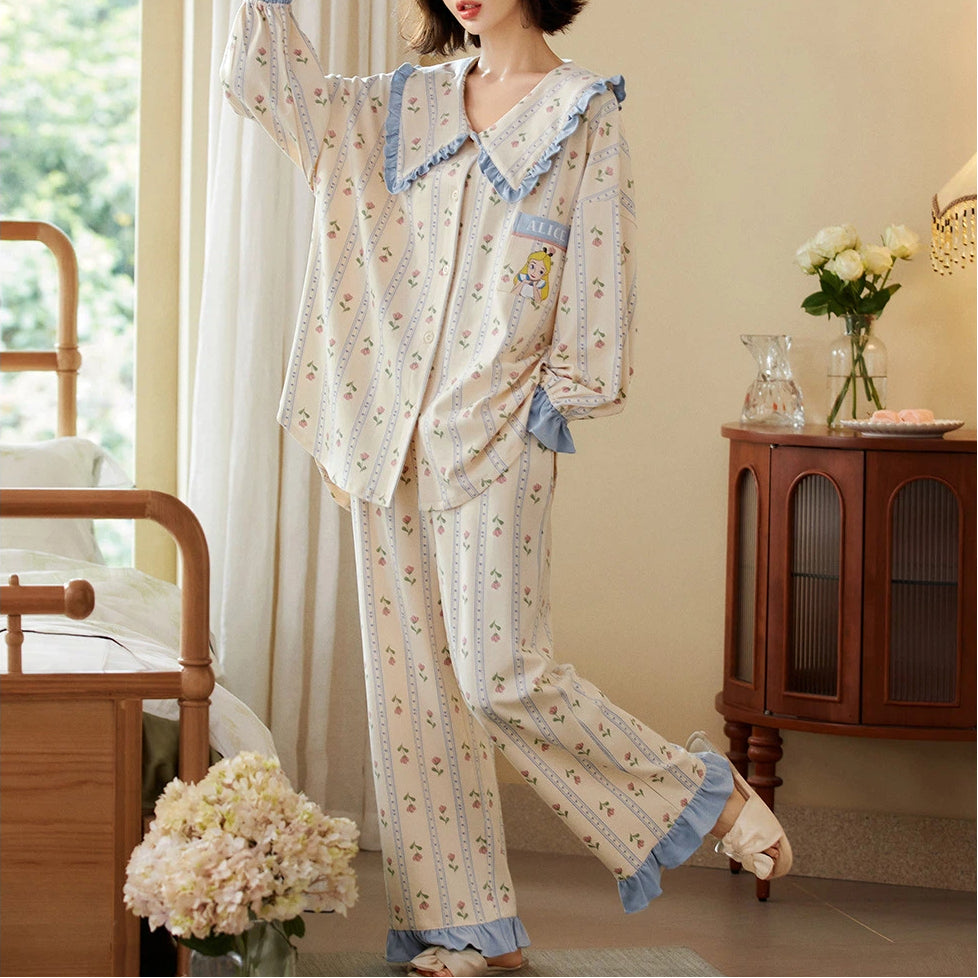 アリス パジャマ レディース ルームウェア 上下セット セットアップ 部屋着 寝間着 長ズボン 春秋 長袖 綿 セット ID4320