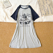 かわいい カートゥーン 快適 ゆったり キティキャット ワンピース 夏 新作 韓国風 レディース モダール素材 半袖 ルーズ パジャマ ルームウェア ID4722