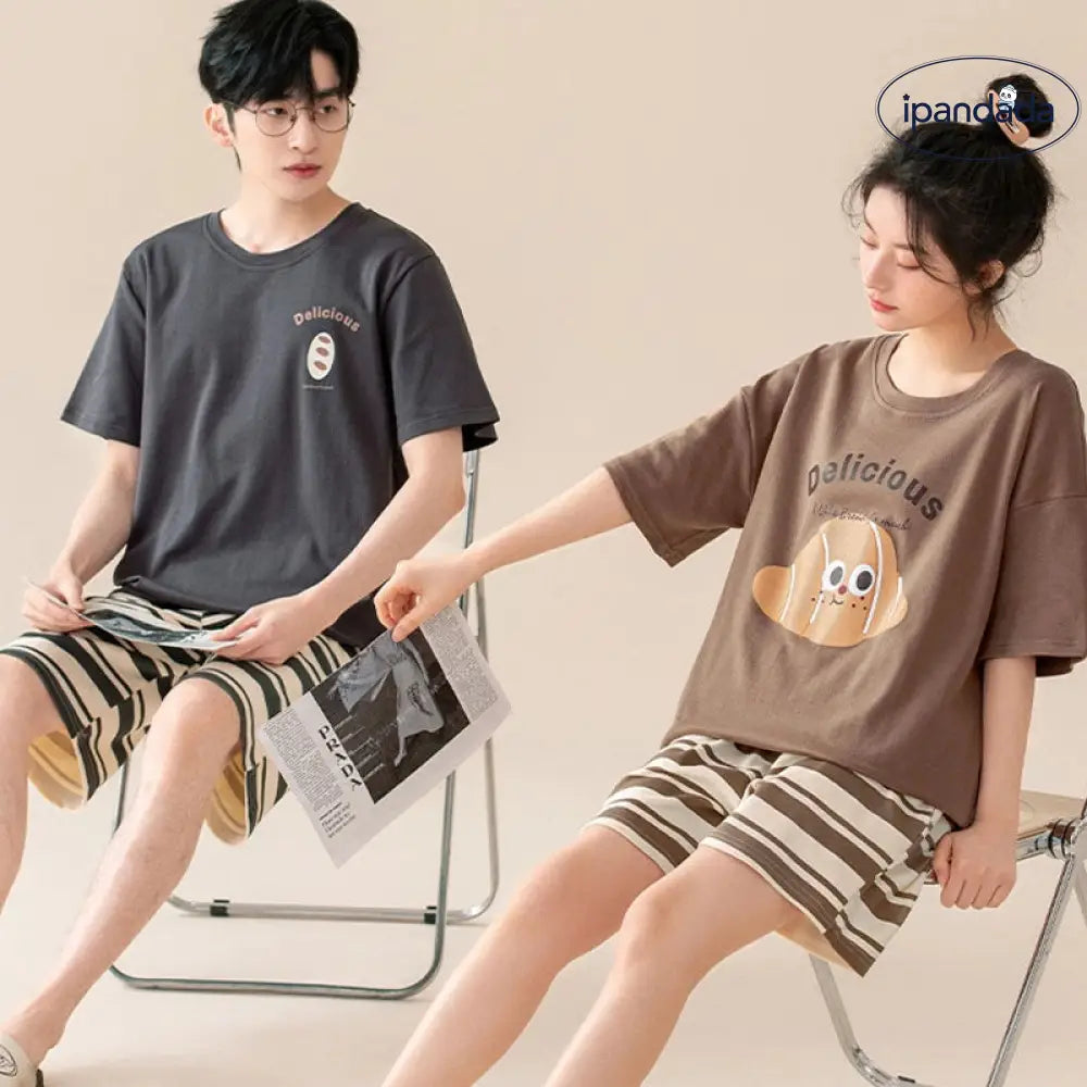 ID1520 防ダニ 抗菌 ペア 夏 オーガニックコットン パジャマ レディース メンズ ルームウェア 半袖 2点セット