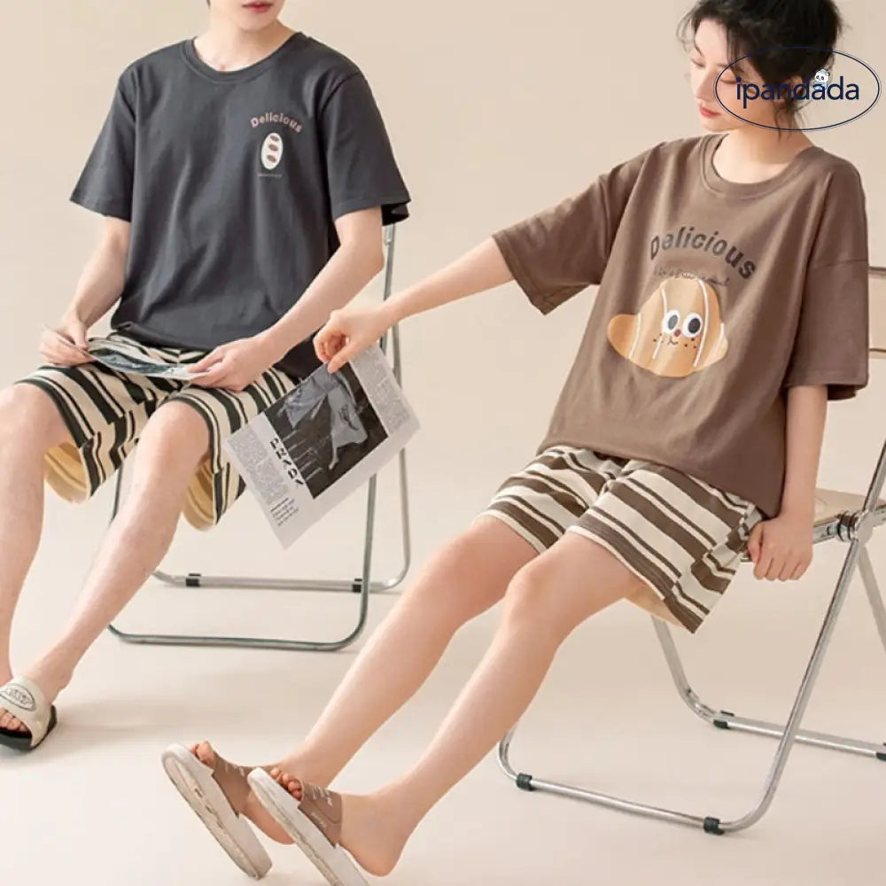 ID1520 防ダニ 抗菌 ペア 夏 オーガニックコットン パジャマ レディース メンズ ルームウェア 半袖 2点セット