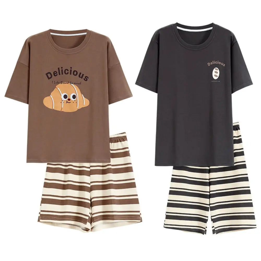 ID1520 防ダニ 抗菌 ペア 夏 オーガニックコットン パジャマ レディース メンズ ルームウェア 半袖 2点セット 写真通り / レディースＭ カップル>セットアップ