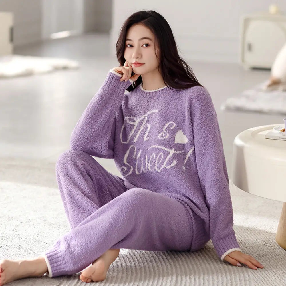 ファッション ソフト フワフワ フリース 女性 冬 新作 起毛 厚手 ストレッチ レディース 家庭用ウェア 秋冬用 ID3653 パープル / M