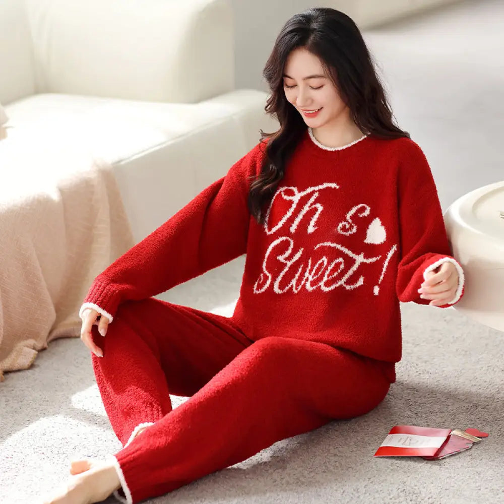 ファッション ソフト フワフワ フリース 女性 冬 新作 起毛 厚手 ストレッチ レディース 家庭用ウェア 秋冬用 ID3653 レッド / M