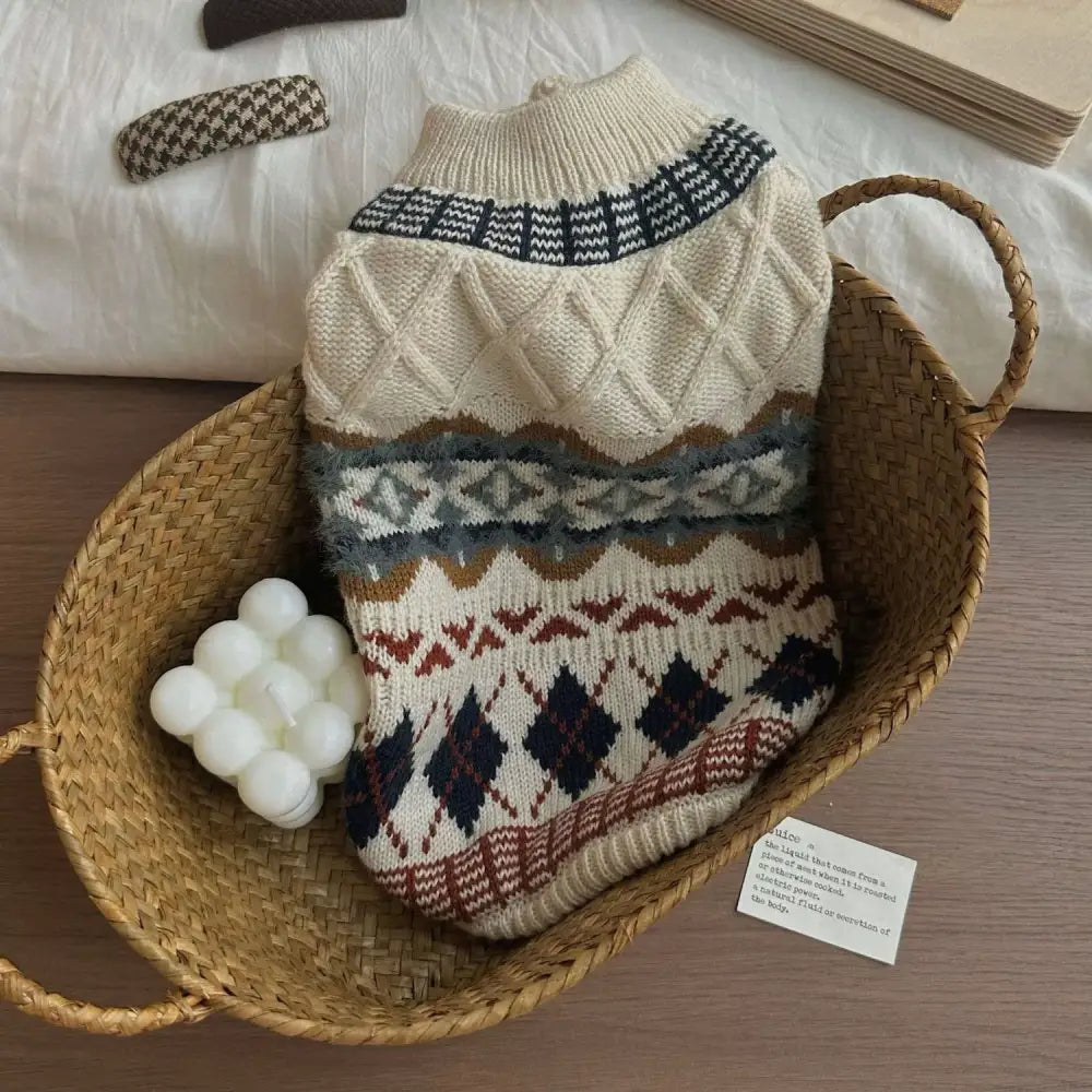 フェアアイルセーター トップス ニット セーター ドッグウェア お散歩 ホリデー ペット服 韓国風 ペット用品 秋冬 あたたかい かわいい ベージュ / XS（0.5~1.5KG） ペット用品＞ウェア