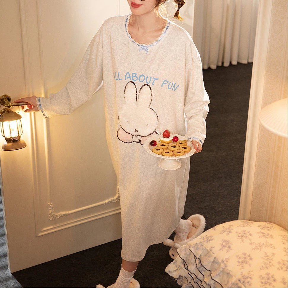 配色 ミッフィー パジャマ レディース 春秋 長袖 ネグリジェ ワンピース 夏も使える 冷房対策 オールシーズン 柔らか 肌触り かわいい 甘め キャラクター 部屋着 ルームウェア おしゃれ カジュアル プレゼント ID4254