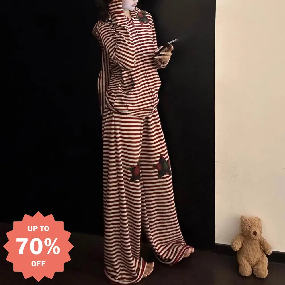 フード付き スウェット パジャマ レディース 秋冬用 ゆったり 長袖 長ズボン ルームウェアセット 外出可能 ID3887