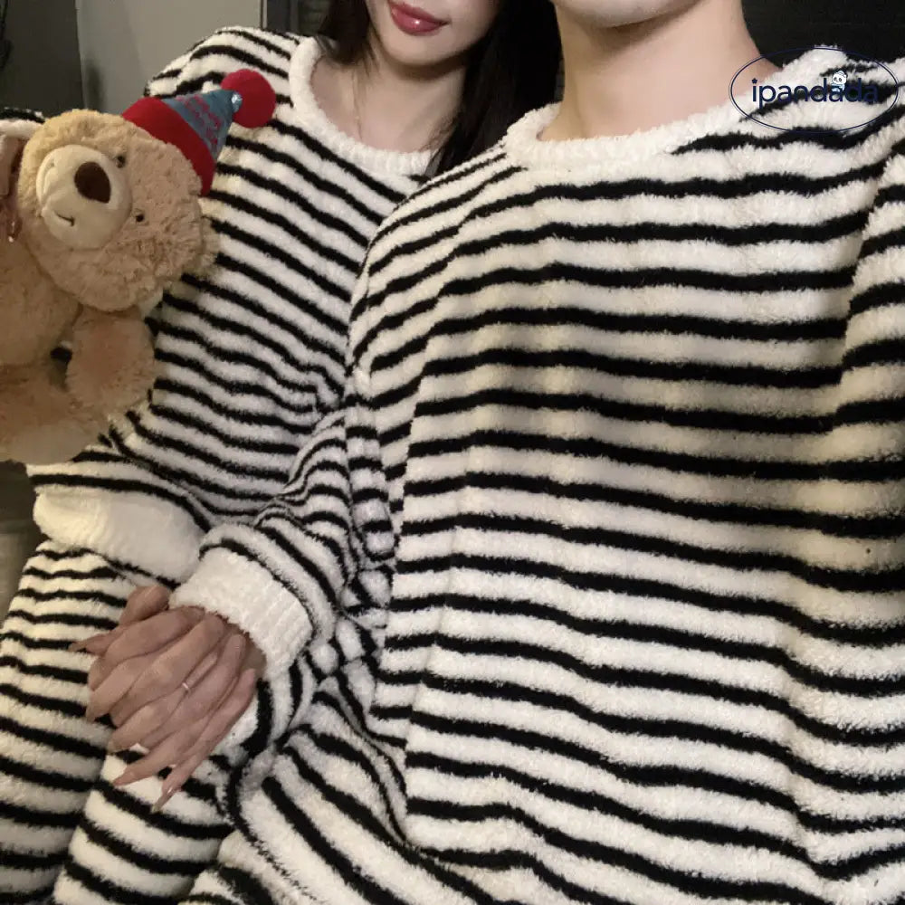 フランネル カップル パジャマ レディース 秋冬 厚手 保温 ストライプ メンズ 大サイズ フリース ホームウェア セットアップ 暖かい 柔らかい 快適 おしゃれ ルームウェア 自宅用 ID3009 コーディネート＞ペアルック