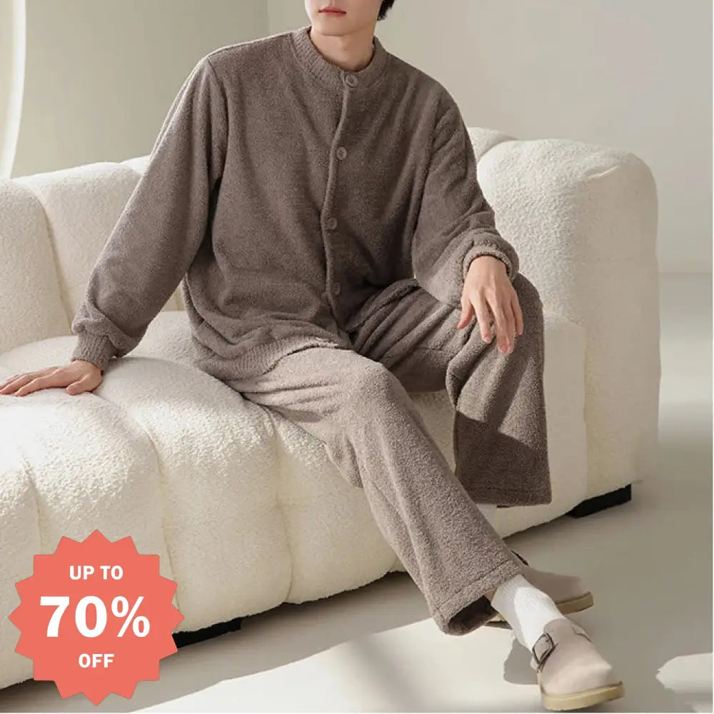 フランネル メンズ パジャマ 秋冬 フリース 厚手 保温 男性用 ルームウェア セット ID3268