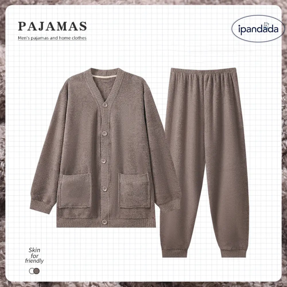 フランネル メンズ パジャマ 秋冬 フリース 厚手 保温 男性用 ルームウェア セット ID3268