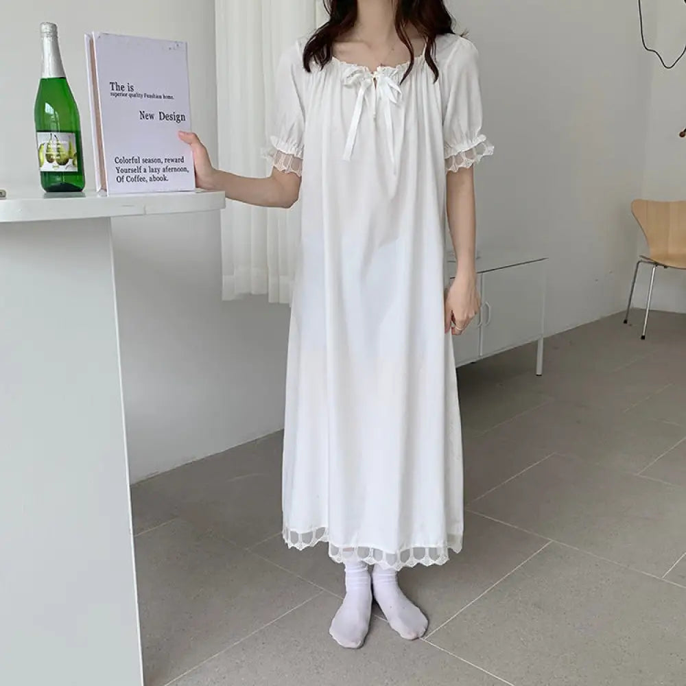 フランス 宮廷風 レース ワンピース レディース 短袖 パジャマ 可愛い カートゥーン柄 ホームウェア セット ID1832 ホワイト / M レディース>ワンピース