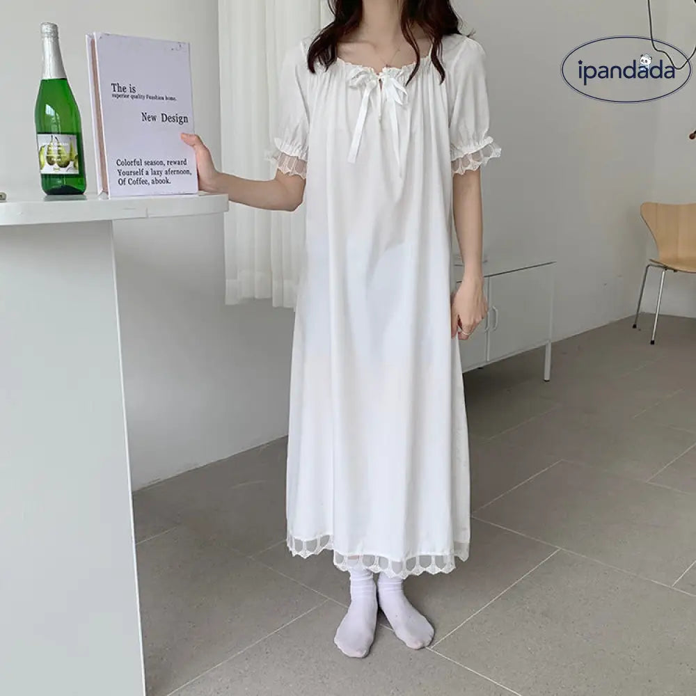フランス 宮廷風 レース ワンピース レディース 短袖 パジャマ 可愛い カートゥーン柄 ホームウェア セット ID1832 ホワイト / M レディース>ワンピース