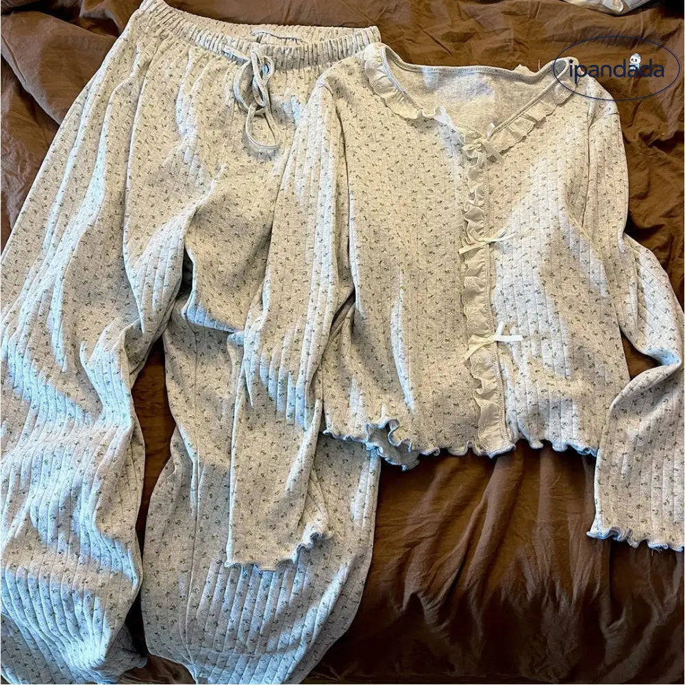 フラワープリント 長袖 パジャマ レディース 新作 保温 ロングパンツ 大きいサイズ ルームウェア セット ID3943