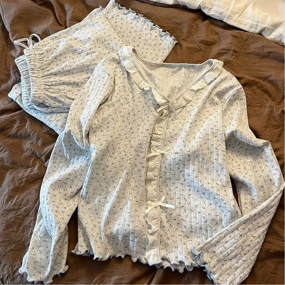 フラワープリント 長袖 パジャマ レディース 新作 保温 ロングパンツ 大きいサイズ ルームウェア セット ID3943 写真通り / S