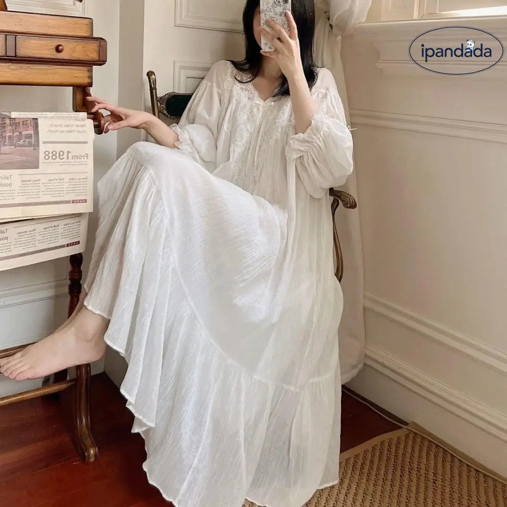 フレンチ 宮廷風 ワンピース パジャマ 長袖 レース 花柄 プリンセス 部屋着 女性用 上品 夏 秋 ゆったり け感防止 ID1894