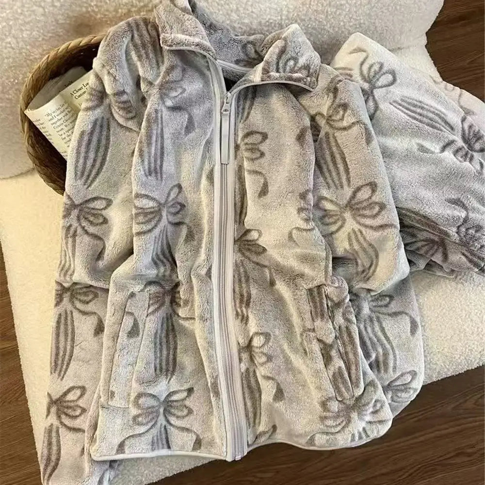 フレンチ レトロ リボン スタンドカラー 珊瑚フリース パジャマ レディース 冬 新作 フリース裏起毛 保温 ホームウェア セットアップ 外出可 暖かい 柔らかい 快適 おしゃれ ルームウェア ID3186 写真通り（2点セット） / S