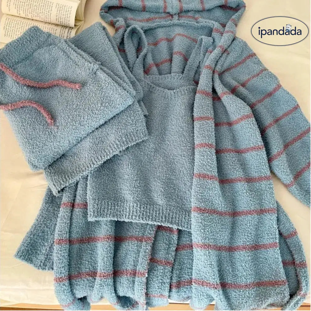 フレンチスタイル フード付き ニット パジャマ レディース 冬 フリース 大きいサイズ ルームウェア 3点セット クリスマス ギフト ID3239 レディース＞セットアップ