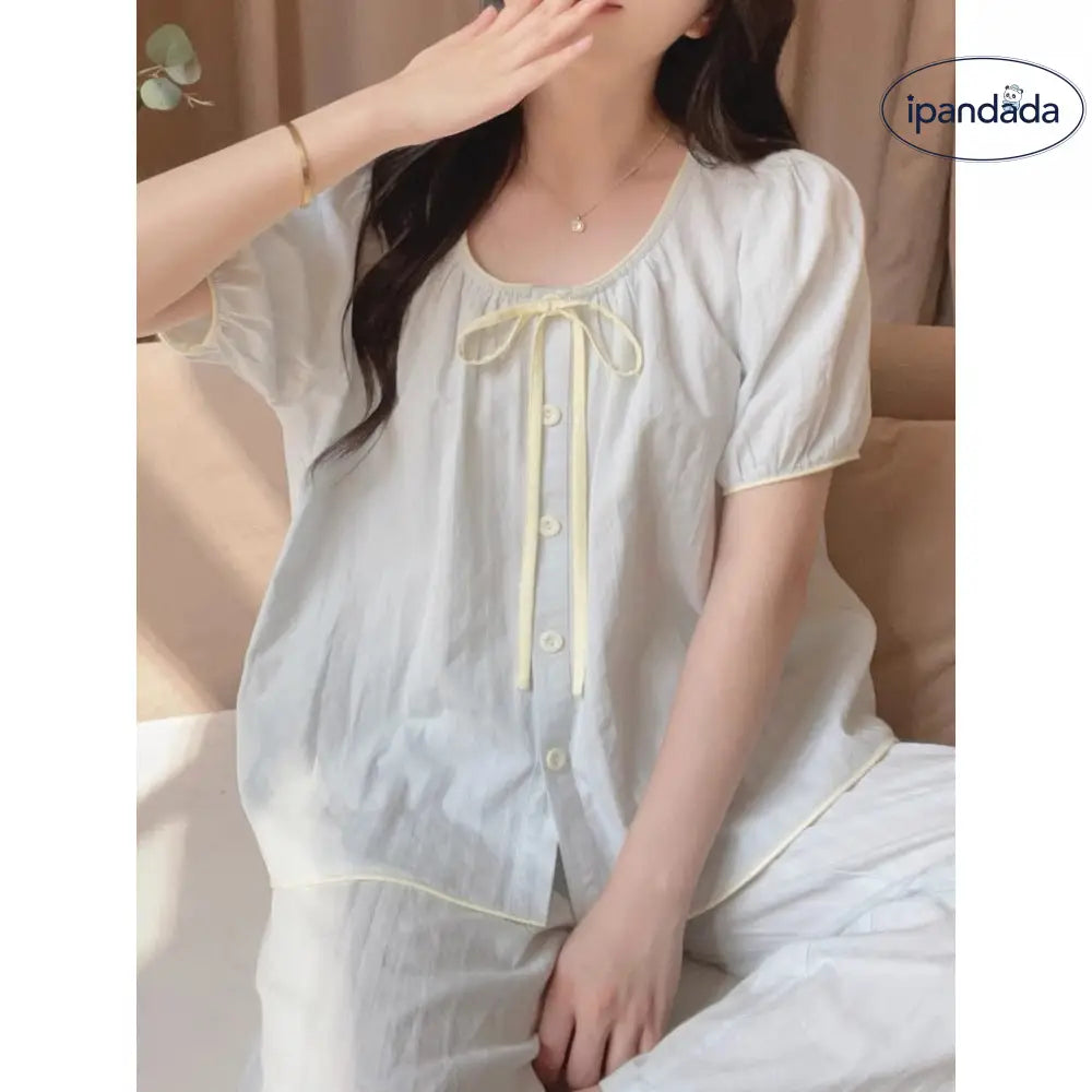 ID1643 フレンチスタイル パジャマ レディース 夏 薄手 ビッグサイズ 半袖 ショートパンツ セット 高級感 ルームウェア インスタ映え 外出着可 涼感 通気性
