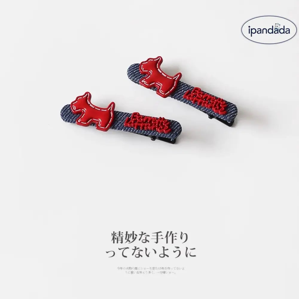 フレンチスタイル レッド 子犬 レタープリント ヘアクリップ 新作 スイート マルチスタイル アヒル口クリップ サイド用 高級感 ヘアアクセサリー ID1942